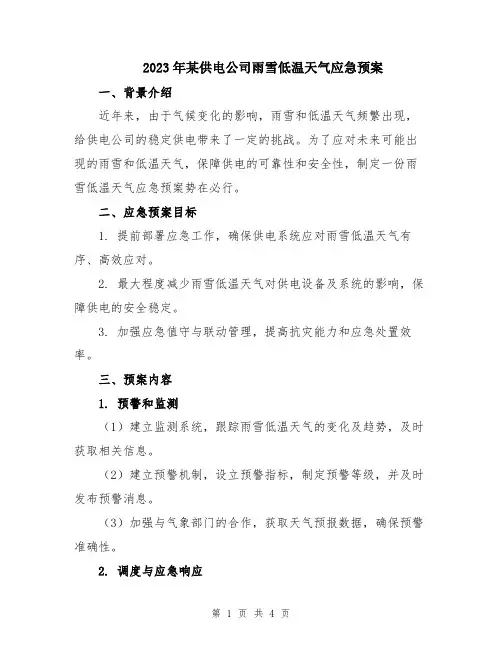 2023年某供电公司雨雪低温天气应急预案