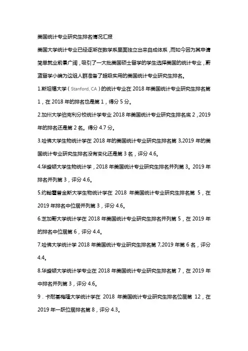 美国统计专业研究生排名情况汇报