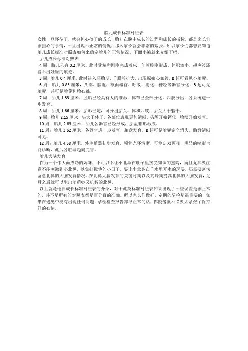 胎儿成长标准对照表