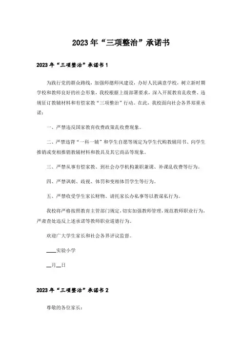 2023年“三项整治”承诺书
