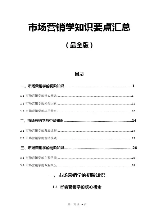 市场营销学知识要点汇总