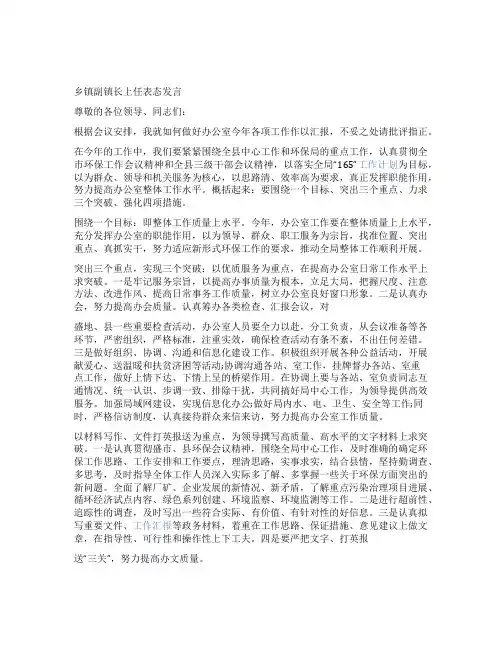 乡镇副镇长上任表态发言