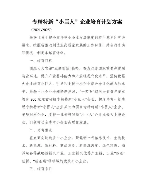 专精特新“小巨人”企业培育计划方案