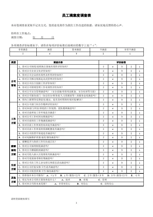 员工满意度调查表