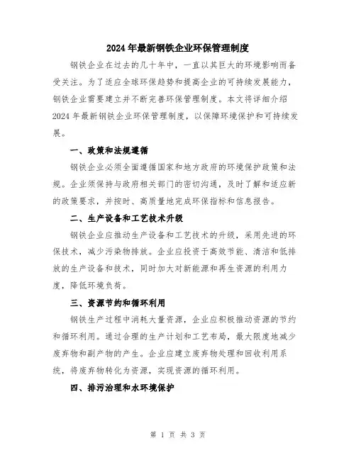2024年最新钢铁企业环保管理制度