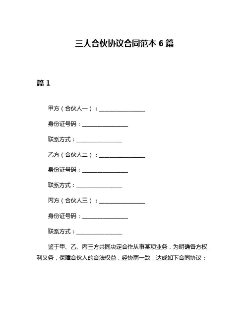 三人合伙协议合同范本6篇