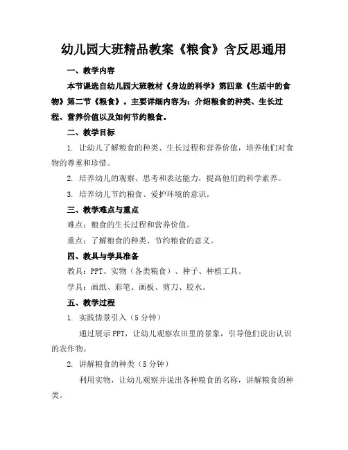 幼儿园大班精品教案《粮食》含反思通用