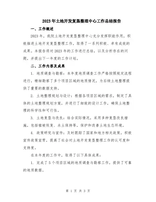 2023年土地开发复垦整理中心工作总结报告