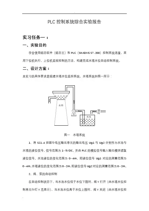 PLC控制系统综合实验报告