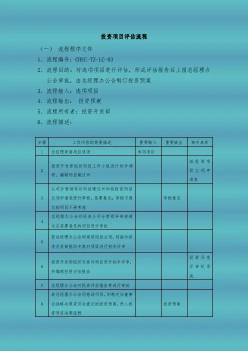 投资项目评估流程