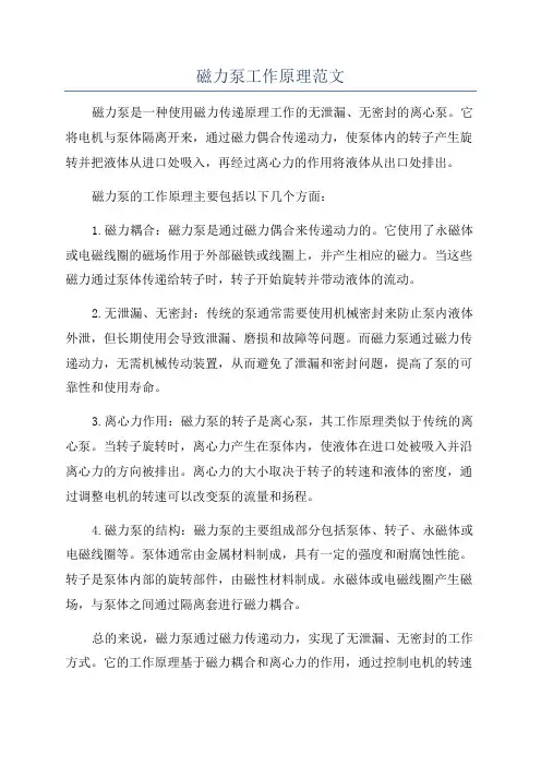 磁力泵工作原理范文
