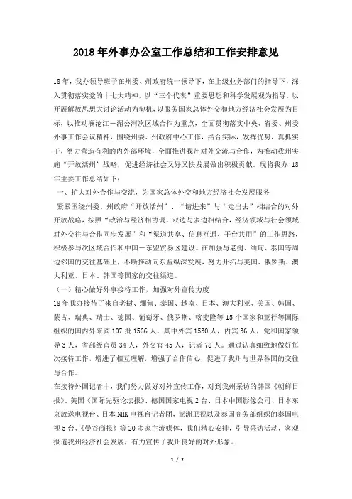 外事办公室工作总结和工作安排意见