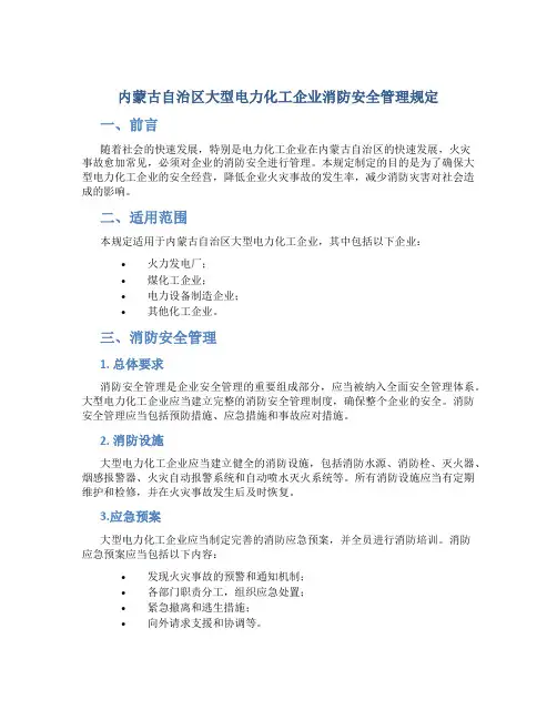 内蒙古自治区大型电力化工企业消防安全管理规定