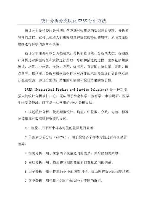 统计分析分类以及SPSS分析方法