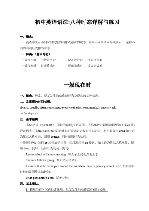 初中英语语法-八种时态详解与练习