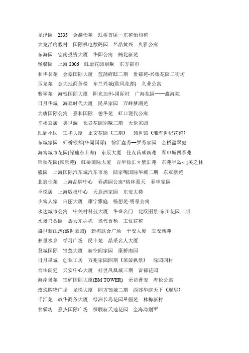 【免费下载】上海楼盘案名大全