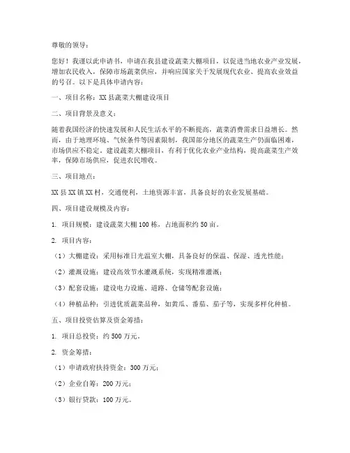 蔬菜大棚建设申请书