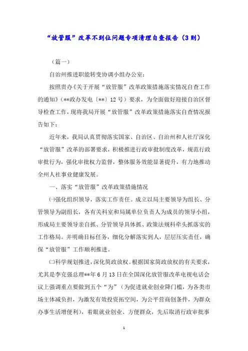 “放管服”改革不到位问题专项清理自查报告(3则)