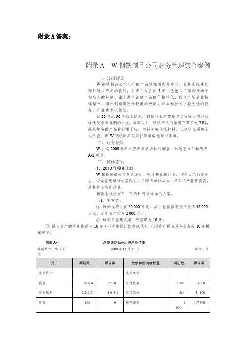 财务管理实务(附微课视频第3版)附录A参考答案