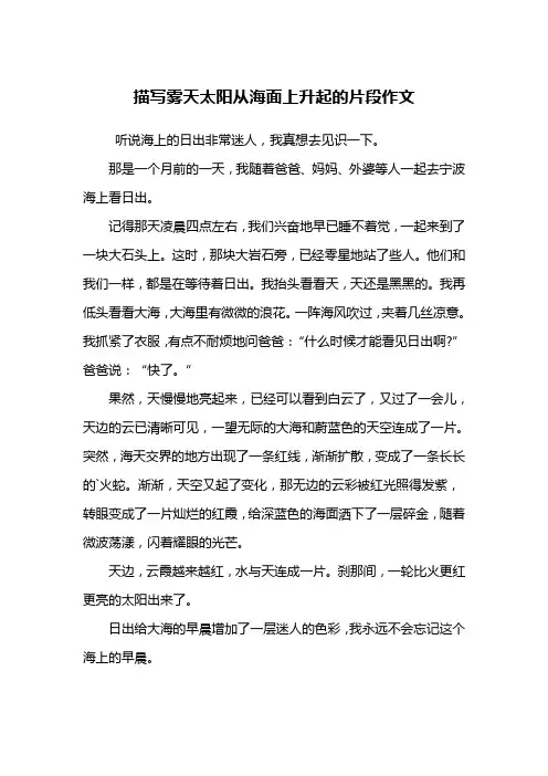 描写雾天太阳从海面上升起的片段作文