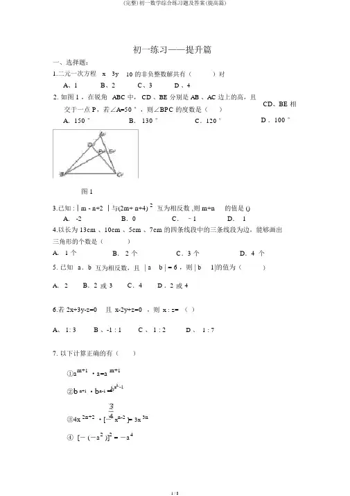 (完整)初一数学综合练习题及答案(提高篇)