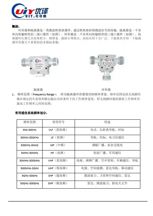 隔离器环形器的技术指标参数