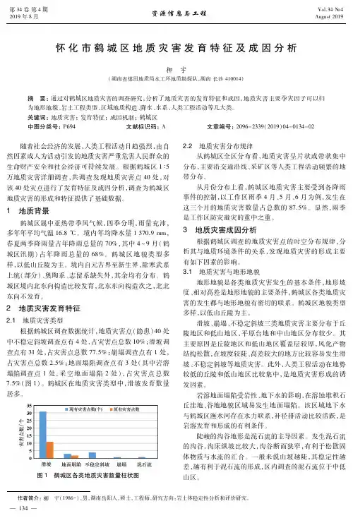 怀化市鹤城区地质灾害发育特征及成因分析