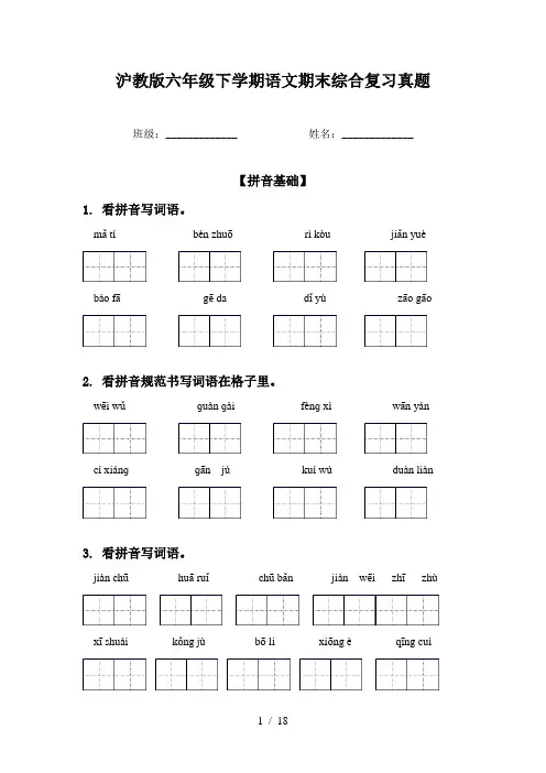 沪教版六年级下学期语文期末综合复习真题
