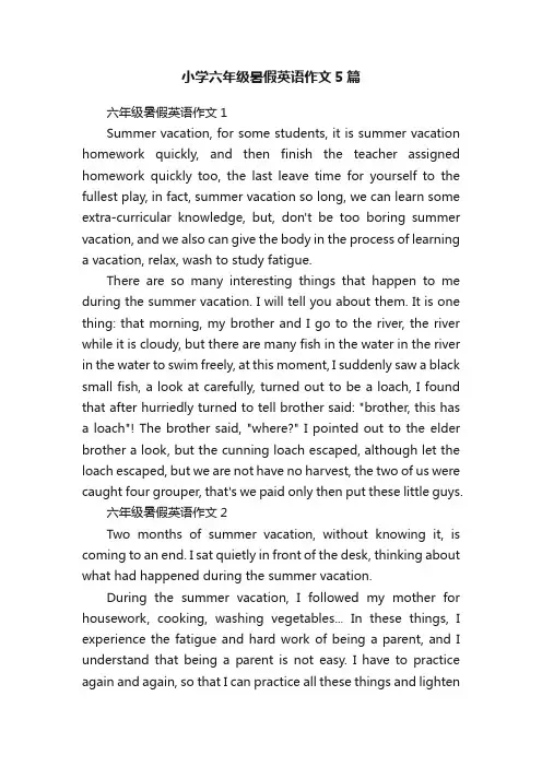 小学六年级暑假英语作文5篇