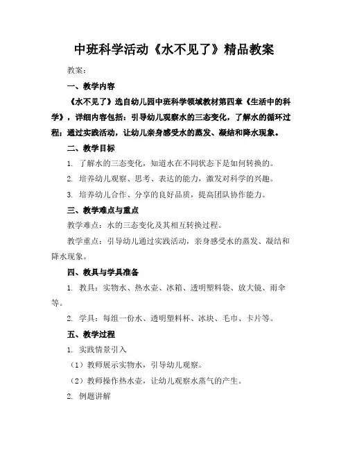 中班科学活动《水不见了》精品教案