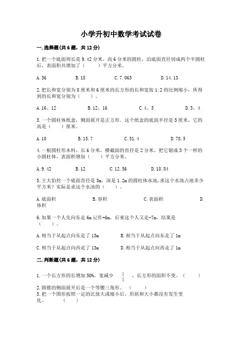 小学升初中数学考试试卷附完整答案【名校卷】
