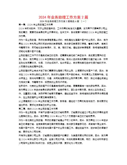 2024年业务助理工作计划2篇6篇