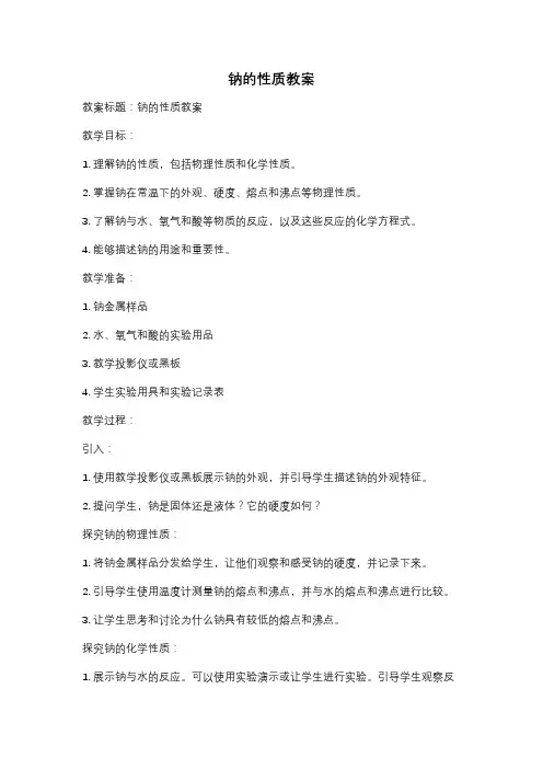 钠的性质教案