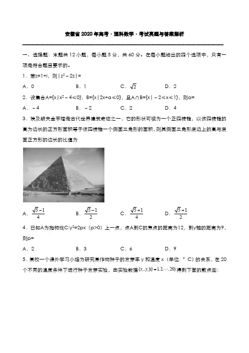 安徽省2020年高考[理科数学]考试真题与答案解析
