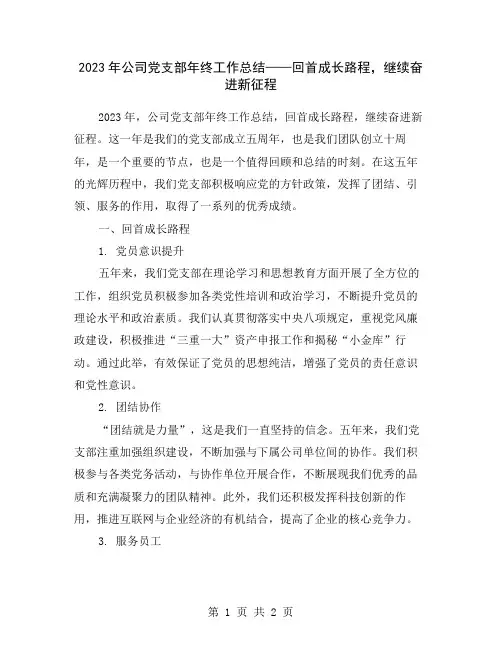 2023年公司党支部年终工作总结——回首成长路程,继续奋进新征程