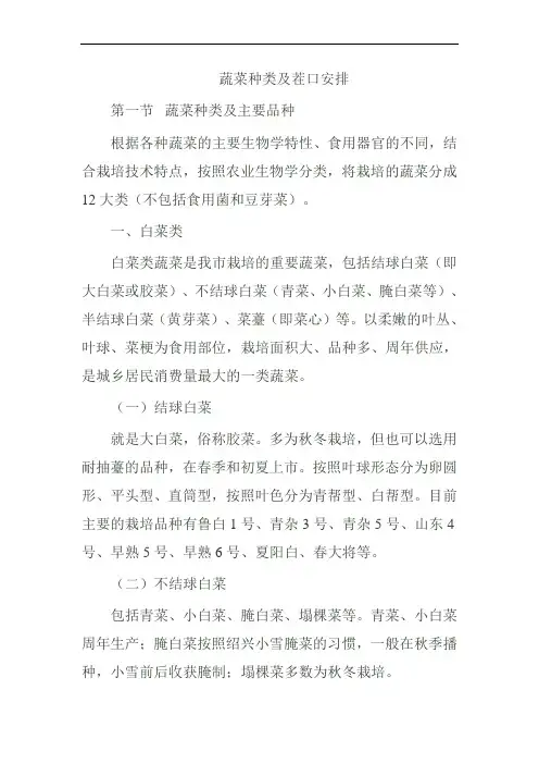 蔬菜种类及茬口安排