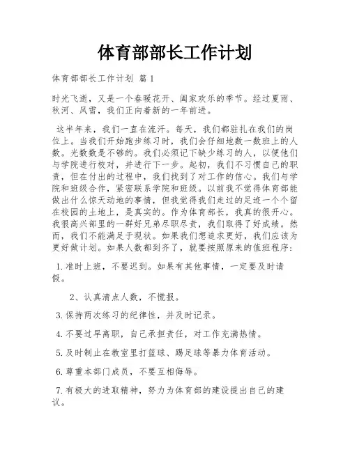 体育部部长工作计划
