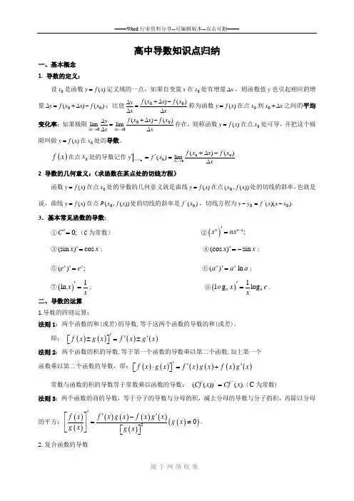 (完整版)高中数学导数知识点归纳总结
