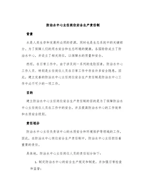 防治水中心主任岗位安全生产责任制