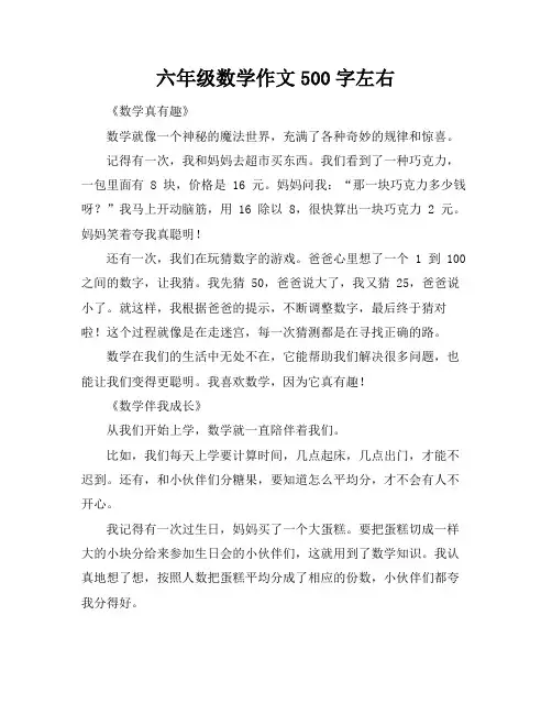 六年级数学作文500字左右