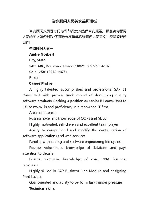 咨询顾问人员英文简历模板