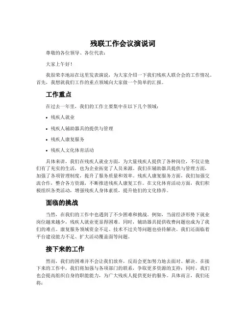 残联工作会议演说词