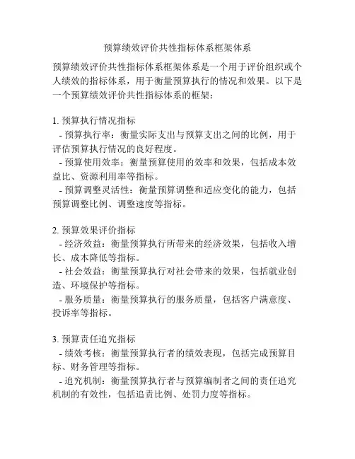 预算绩效评价共性指标体系框架体系