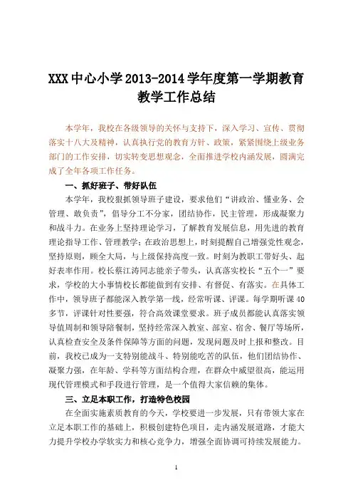 中心小学工作总结