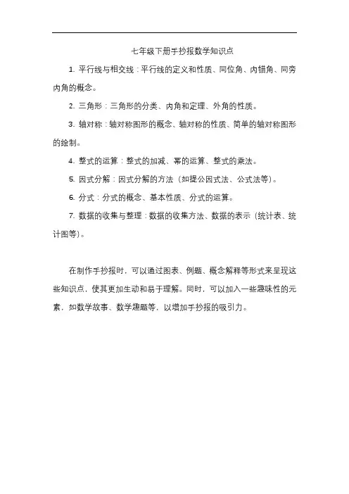七年级下册手抄报数学知识点