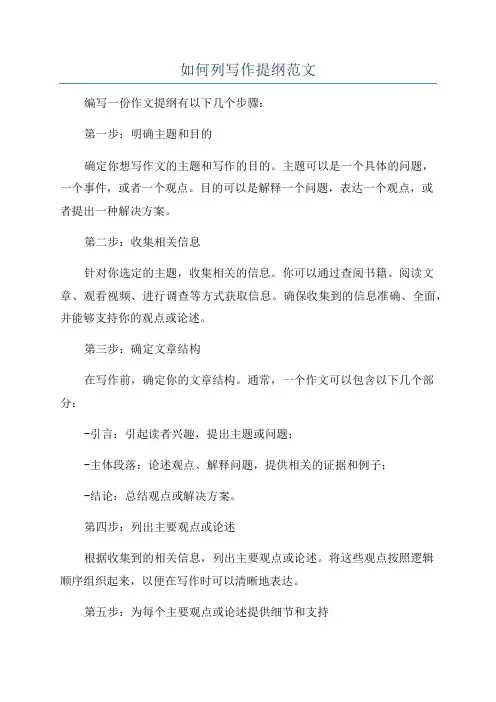 如何列写作提纲范文