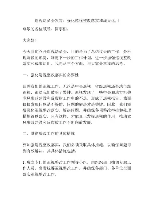 巡视动员会发言：强化巡视整改落实和成果运用