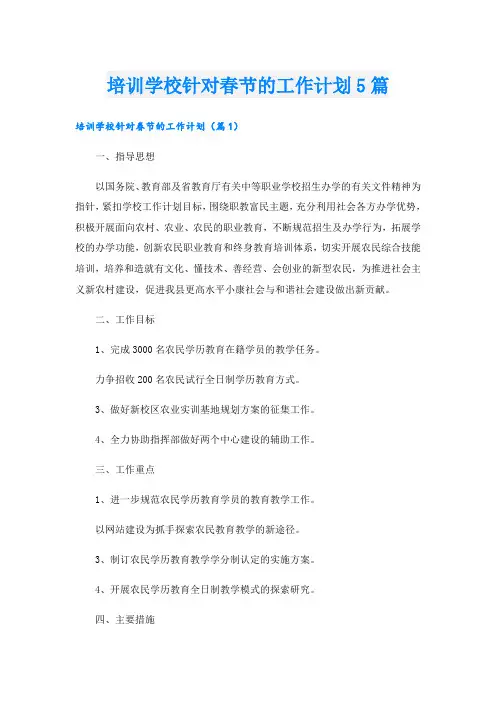 培训学校针对春节的工作计划5篇