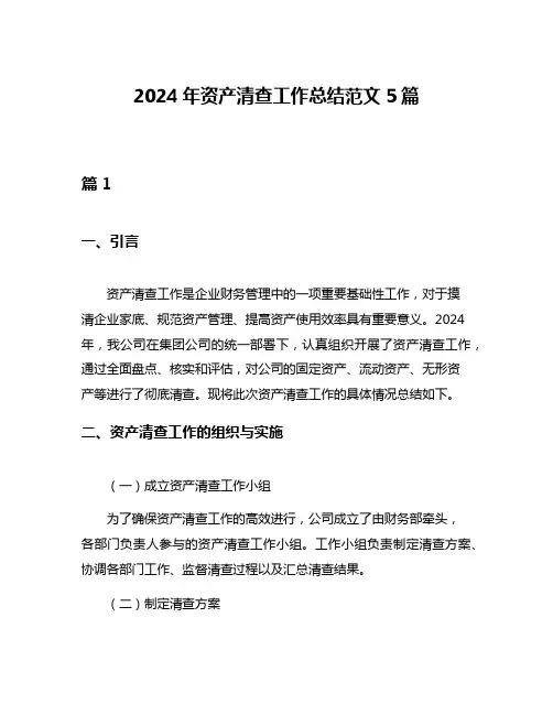 2024年资产清查工作总结范文5篇