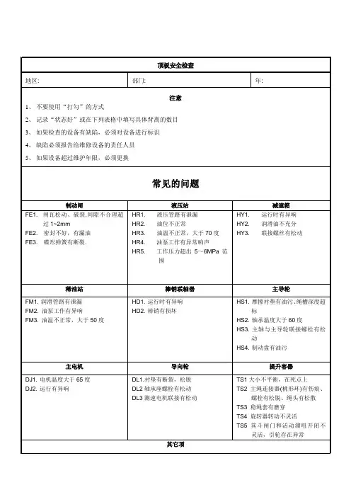 顶板检查表